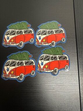 Set of 4 Dutch Bros Coffee Holiday VW Bus with Tree Stickers